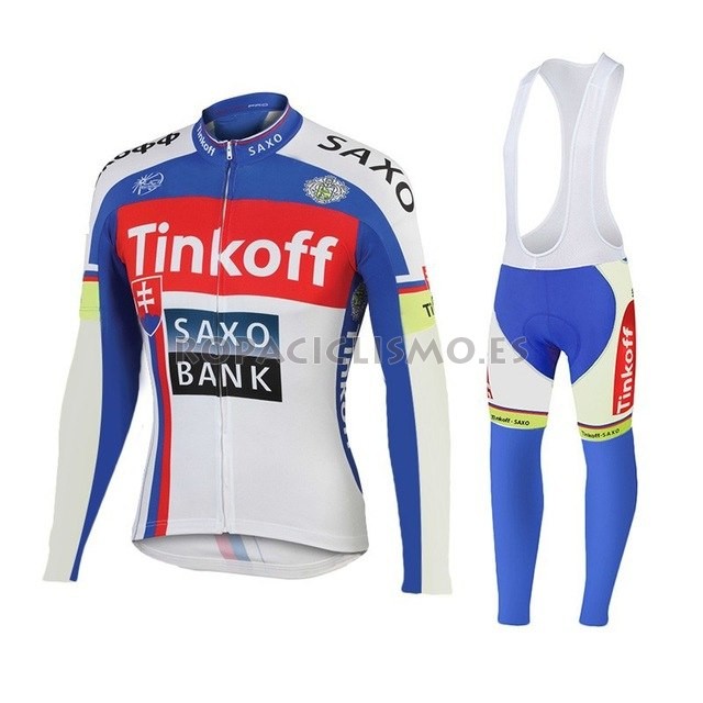 2018 Maillot Tinkoff Saxo Bank Tirantes Mangas Largas Rojo Azul